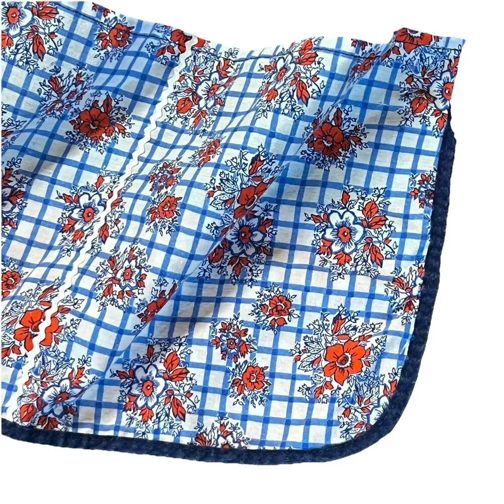 Vintage REVERSIBLE Half Apron Red White Blue Polka Dot Floral Cotton 59